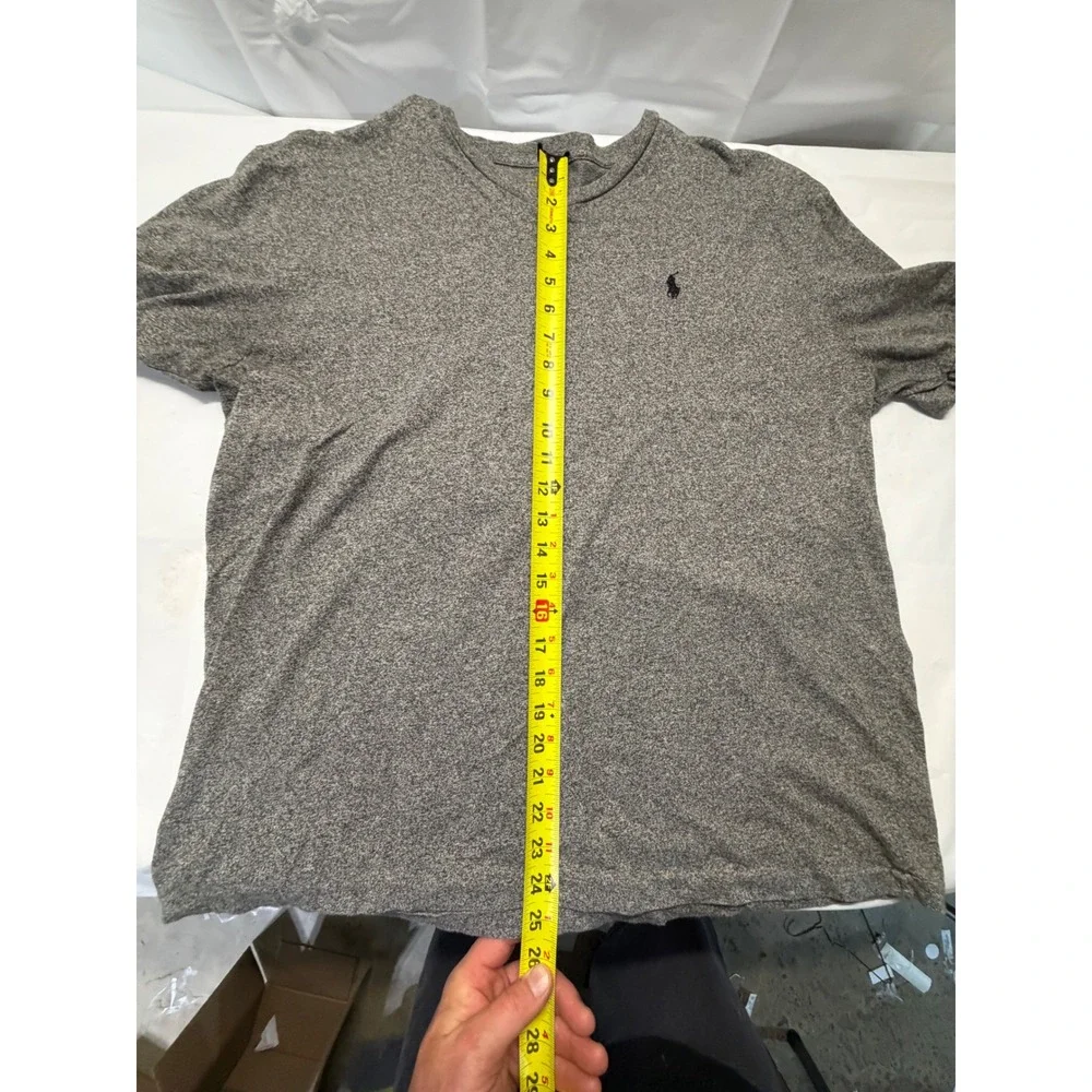 Polo Ralph Lauren Mens V-Neck T-Shirt‎ Heather Grey Cotton Pony Logo Large L
